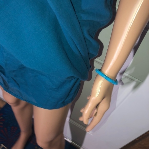 Old navy V-neck sleeveless mini dress teal and ivory embroidery XS - Picture 4 of 7